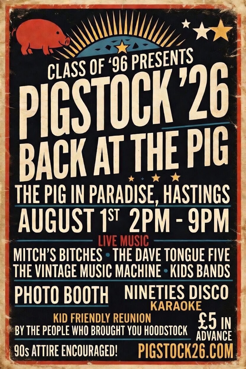 Pigstock &rsquo;26 poster in a bold red, cream and blue palette